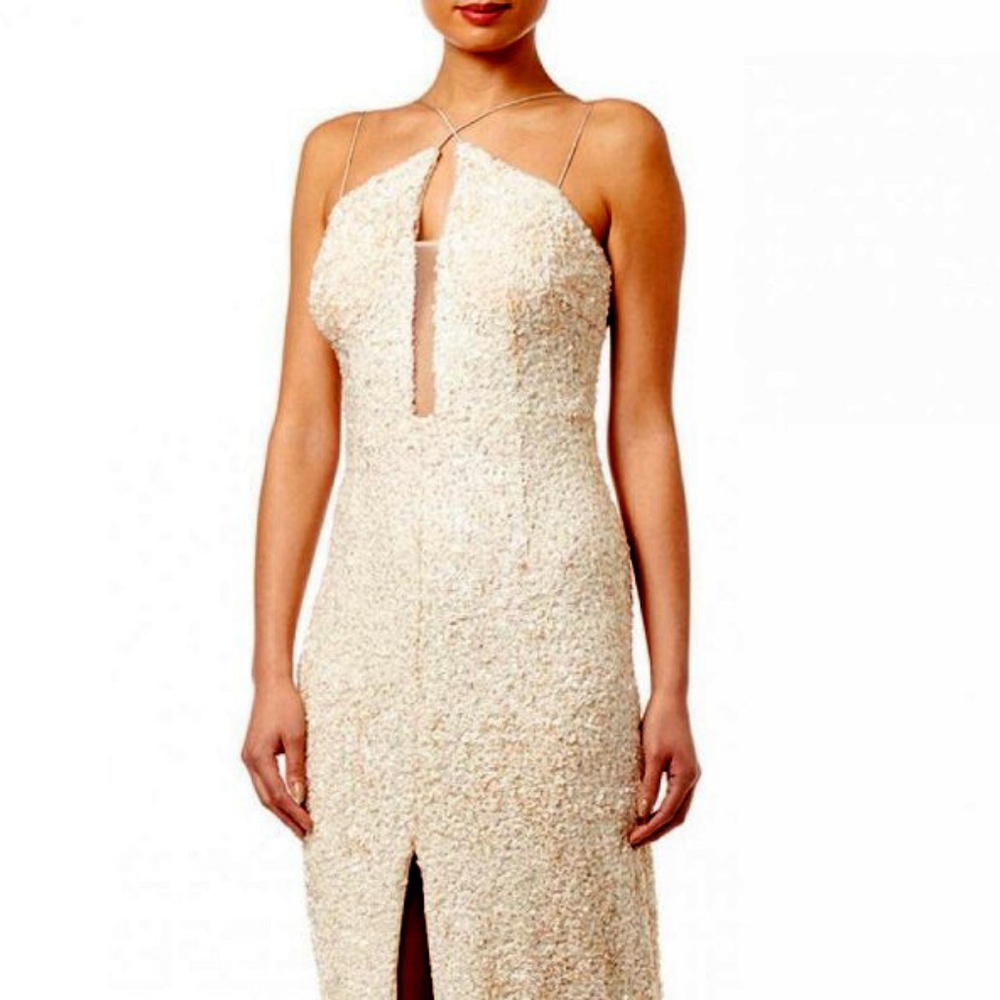 Aidan Mattox Sequin Embellished Ivory Gown Size 6